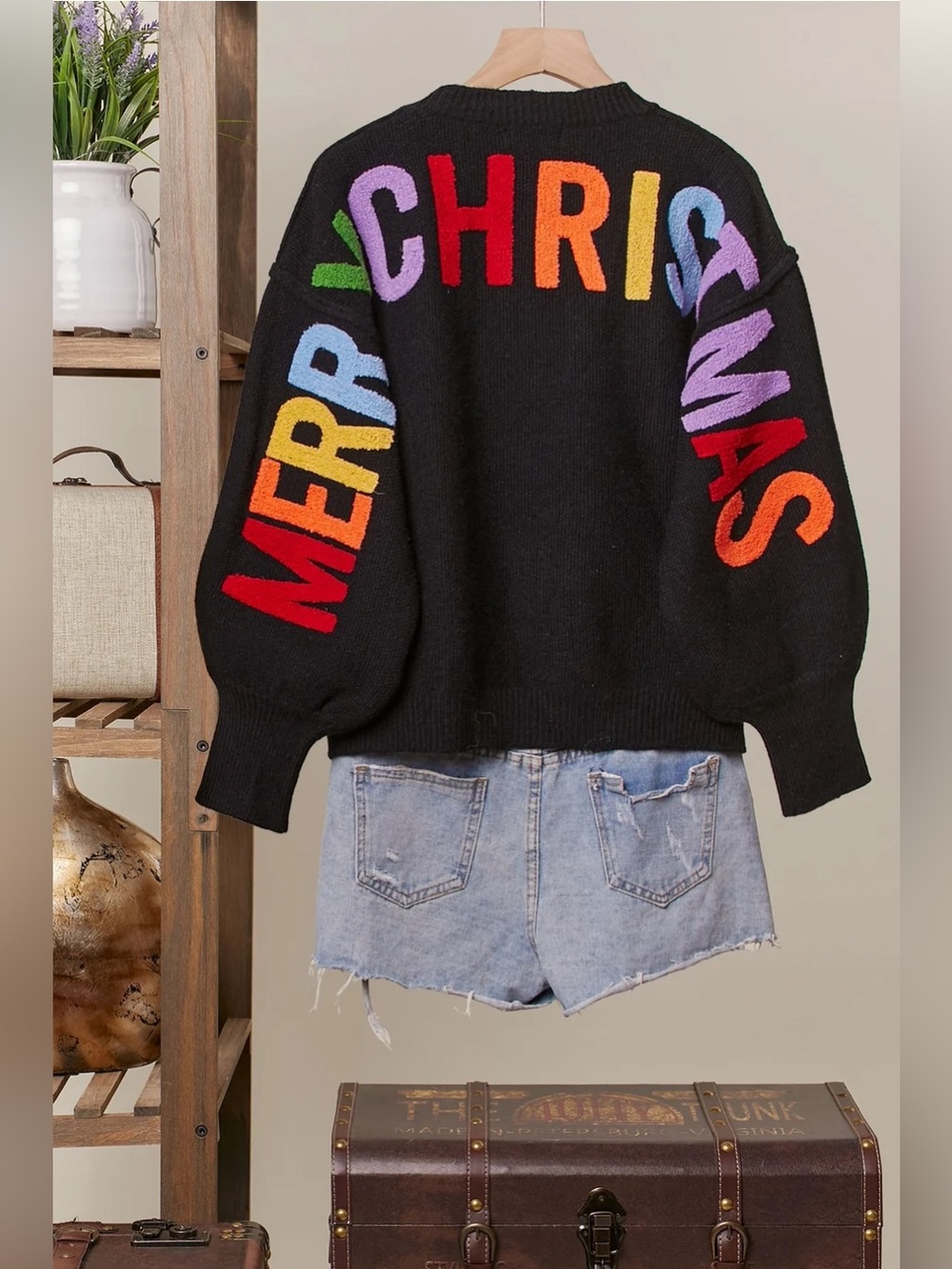 Mello Los Angeles Black HO HO HO Oversized Christmas Holiday Sweater Lettering